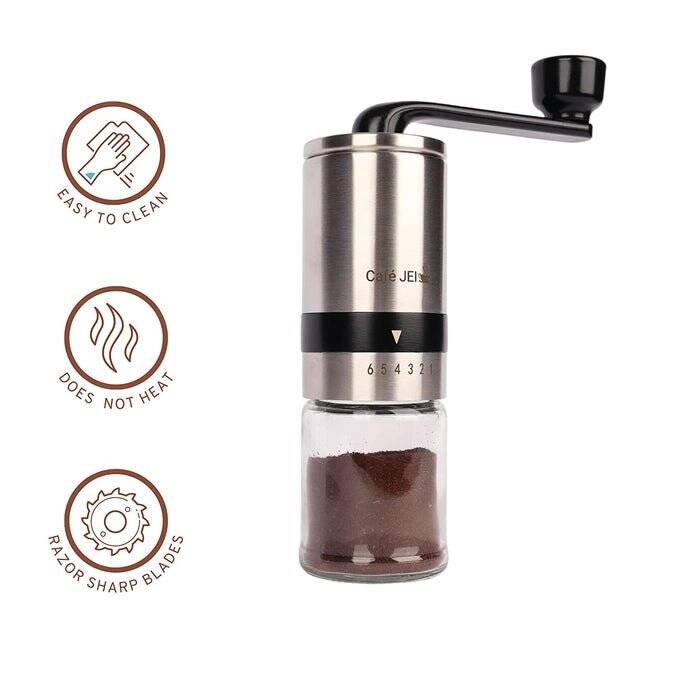 Manual Coffee Grinder with Adjustable Settings - for Drip Coffee, Moka Pot,French Press (Silver)