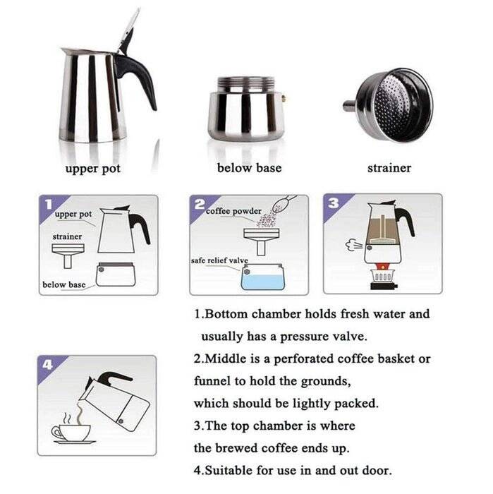 Kaapi Thota ™ Stainless Steel Espresso Maker | Stovetop and Induction Coffee Percolator | Italian Coffee Maker | Moka Pot (Silver) -- 4 Cups - Image 5