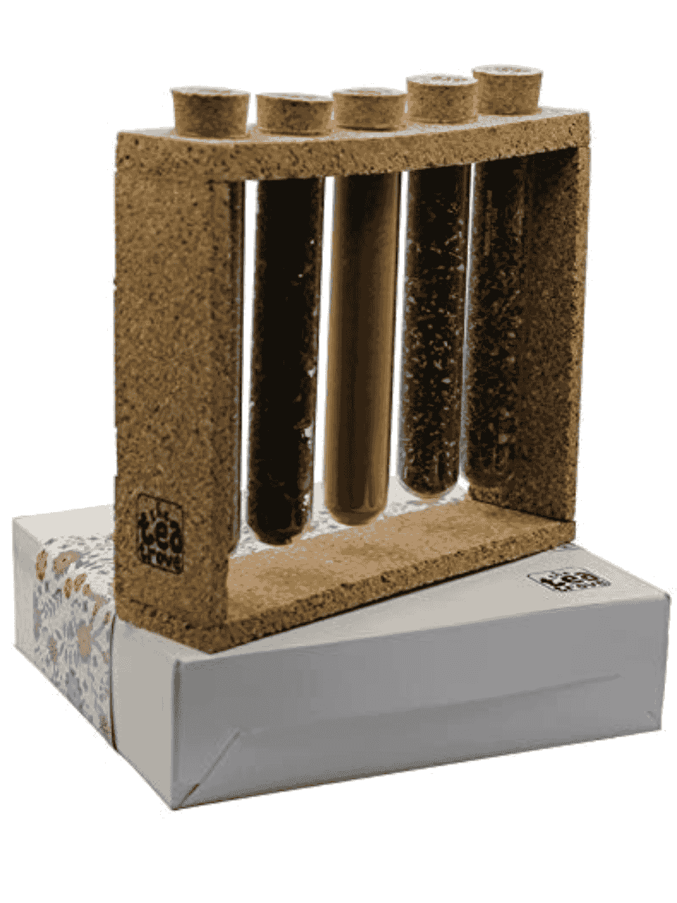 The Tea Trove Cork Tea Tube Rack Gift Set with 5 Gourmet Teas