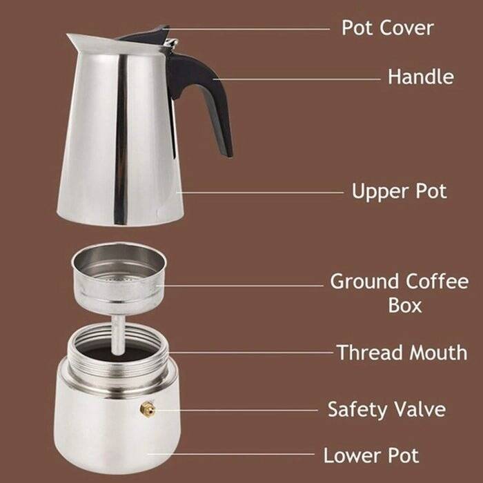 Kaapi Thota ™ Stainless Steel Espresso Maker | Stovetop and Induction Coffee Percolator | Italian Coffee Maker | Moka Pot (Silver) -- 4 Cups - Image 4
