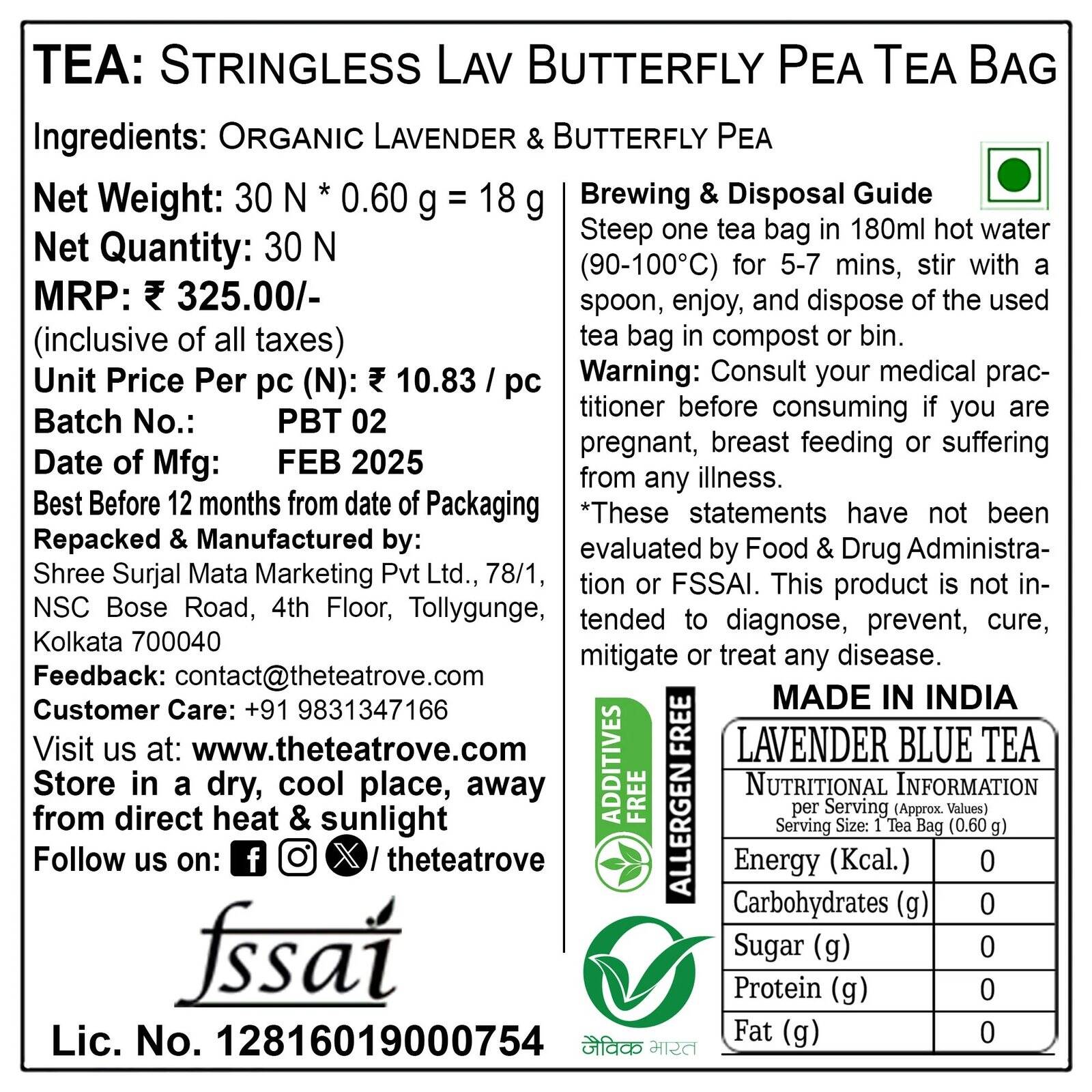 FVTB Blue Butterfly Pea Flower Lavender Tea Bags - Image 2