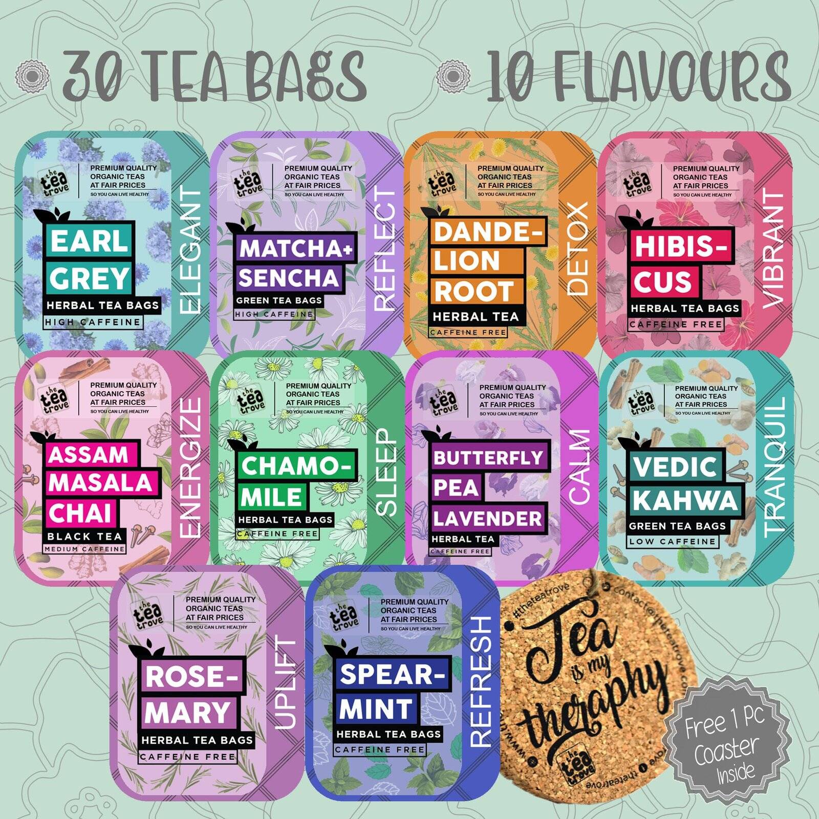 Flavoured Gift Set Box Coaster, Green, Organic Herbal & Black Tea Bags - Image 6
