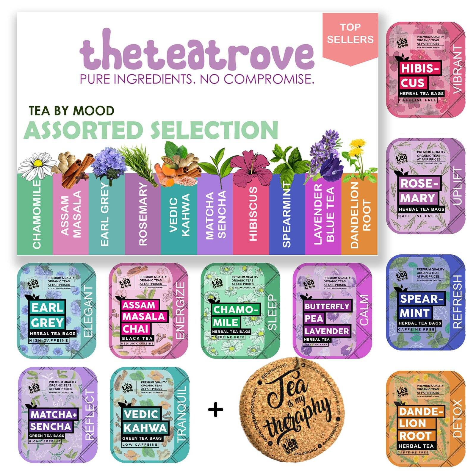 Flavoured Gift Set Box Coaster, Green, Organic Herbal & Black Tea Bags